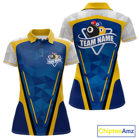 Yellow and blue geometric billiard polo shirt for women custom team jersey