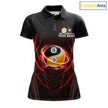 Load image into Gallery viewer, Black and red lightning yin yang billiard polo shirt for women custom pool jersey