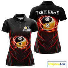 Load image into Gallery viewer, Black and red lightning yin yang billiard polo shirt for women  custom pool jersey