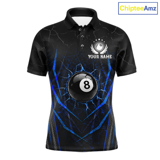 Black and blue broken glass 8 ball billiard polo shirt for men custom team jersey
