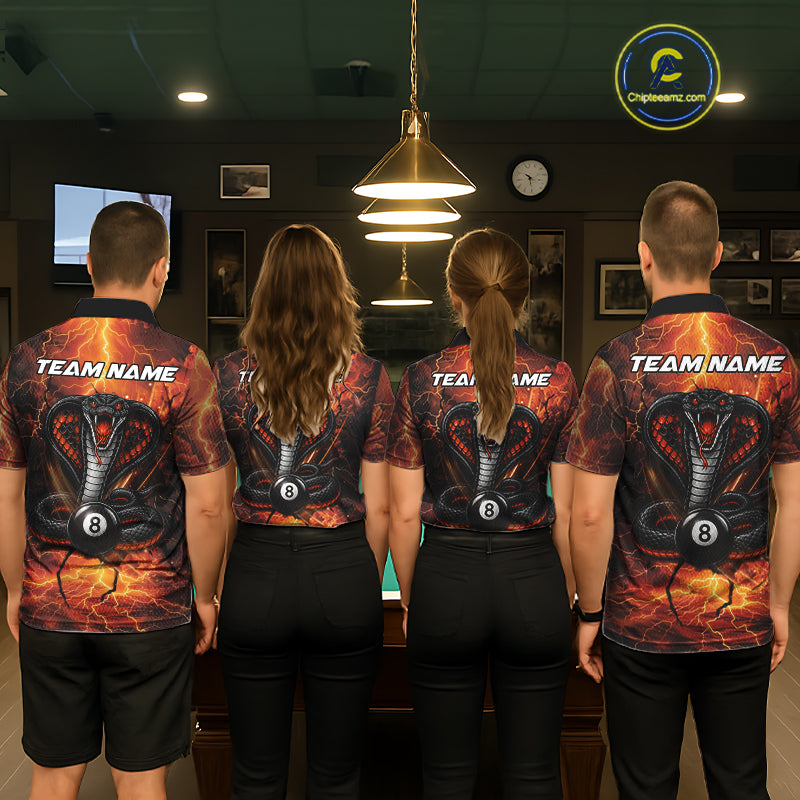 Cobra 8 Ball Cracked Thunder Lightning Billiard Shirts For Men Custom Billiard Team Jersey | Orange NYN3311