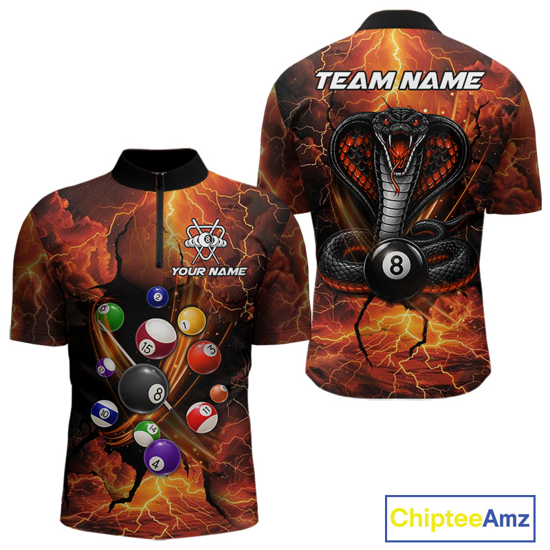 Cobra 8 ball thunder lightning billiard 1/4-zip shirt for men custom orange jersey