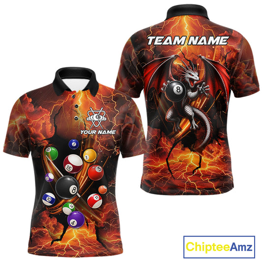 Dragon 8 ball cracked lightning billiard polo shirt for men custom team jersey