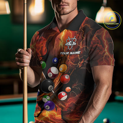 Dragon 8 Ball Cracked Thunder Lightning Billiard Shirts For Men Custom Billiard Team Jersey | Orange NYN3312