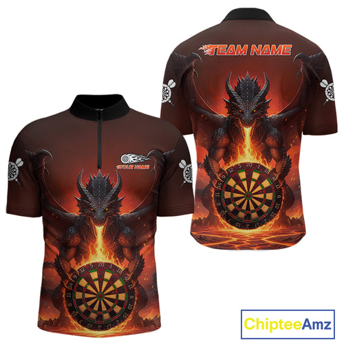 Fire Flame Dragon Red Darts Custom Men 1/4-Zip Darts Jersey Flaming Darts League Shirt NYN2040