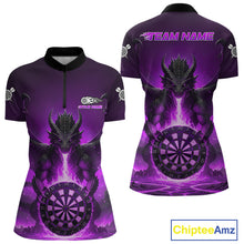 Load image into Gallery viewer, Fire Flame Dragon Purple Darts Custom Women 1/4-Zip Darts Jersey Flaming Darts League Shirt NYN2041