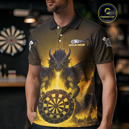 Fire Flame Dragon Yellow Darts Custom Men Darts Jersey Flaming Darts League Shirt NYN2042