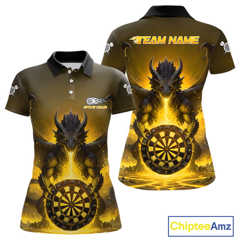 Fire Flame Dragon Yellow Darts Custom Women Darts Jersey Flaming Darts League Shirt NYN2042