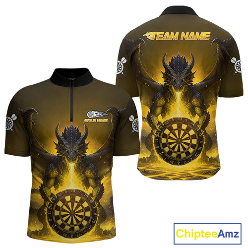 Fire Flame Dragon Yellow Darts Custom Men 1/4-Zip Darts Jersey Flaming Darts League Shirt NYN2042
