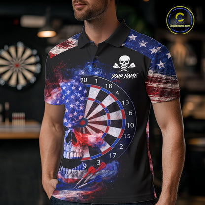 Smoke US Flag Skull Dartboard Men Darts Polo Shirt Custom Retro Patriotic Darts Jerseys NYN2550