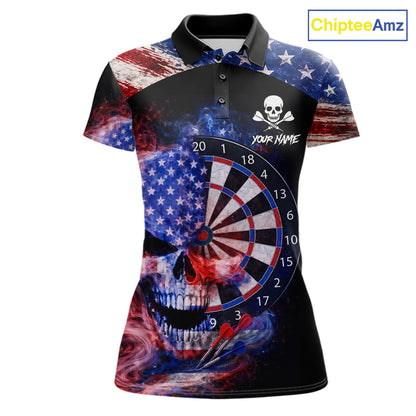 Smoke US Flag Skull Dartboard Women Darts Polo Shirt Custom Retro Patriotic Darts Jerseys NYN2550