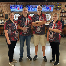 Load image into Gallery viewer, Red Grunge US Flag Skull Dart Arrow Men Darts Quarter-Zip Shirt Custom Retro Darts Team Jerseys NYN2552