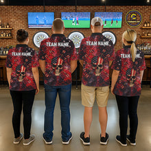 Load image into Gallery viewer, Red Grunge US Flag Skull Dart Arrow Men Darts Quarter-Zip Shirt Custom Retro Darts Team Jerseys NYN2552