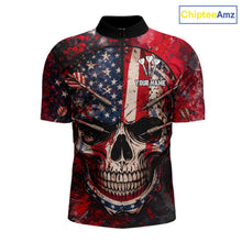 Load image into Gallery viewer, Red Grunge US Flag Skull Dart Arrow Men Darts Quarter-Zip Shirt Custom Retro Darts Team Jerseys NYN2552