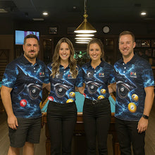 Load image into Gallery viewer, Thunder Blue Funny Shark Play Pool 8 Ball Men's Billiard Shirt Custom Billiard Team League Attire NYN2558
