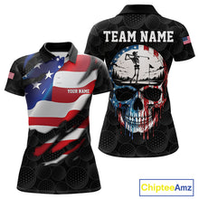 Load image into Gallery viewer, Black golf ball American skull golf polo shirt for women patriotic team outfit