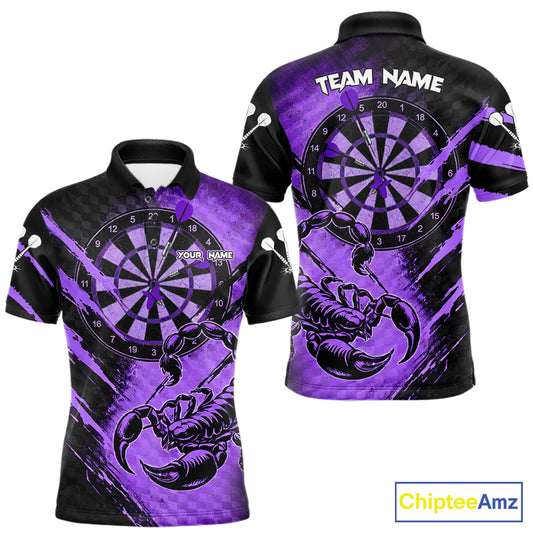 Black And Purple Grunge Scorpion Custom Funny Darts Polo Shirts Men Dart Team Jerseys NYN2274