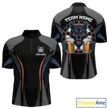 Load image into Gallery viewer, Custom Wolf With Beer Funny Dart Quarter-Zip Shirts For Men Dart Team Jerseys NYN1552