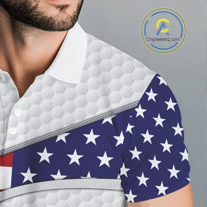 American Flag Patriot Personalized Golf White Mens Golf Polo Shirts Custom Name Golf Gifts NYN3148