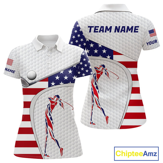 American Flag Patriot Personalized Golf White Womens Golf Polo Shirts Custom Name Golf Gifts NYN3148