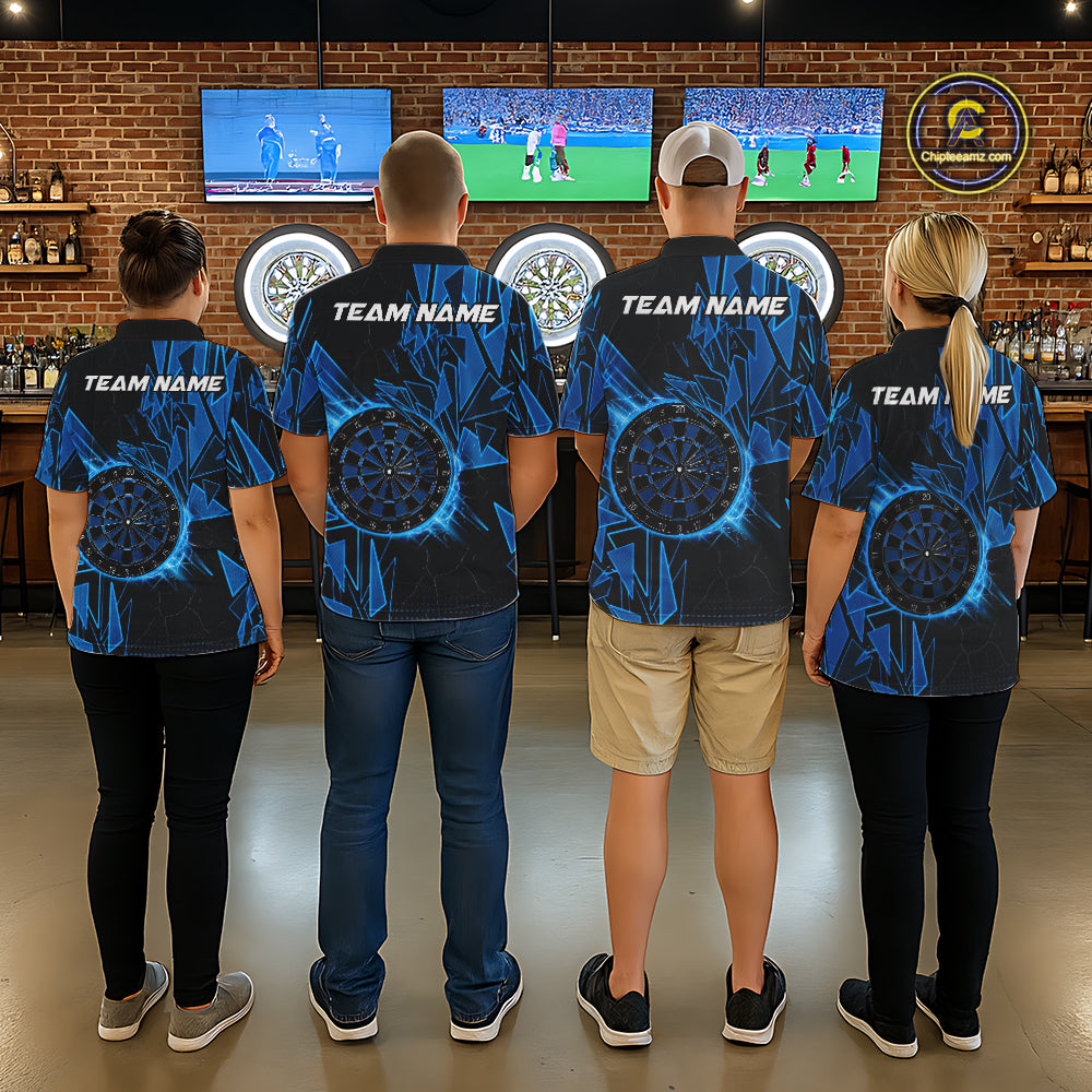 Blue Broken Glass Dartboard Lightning Dart Shirt Custom Dart Jersey For Men, Gifts For Dart Players NYN3335