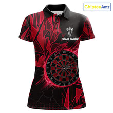 Load image into Gallery viewer, Red broken glass dartboard lightning dart polo shirt for women custom dart clothing