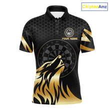 Load image into Gallery viewer, Black And Gold Horror Wolf Dart Shirts For Men Custom Thunder Dartboard Dart Team Name Jerseys NYN3625