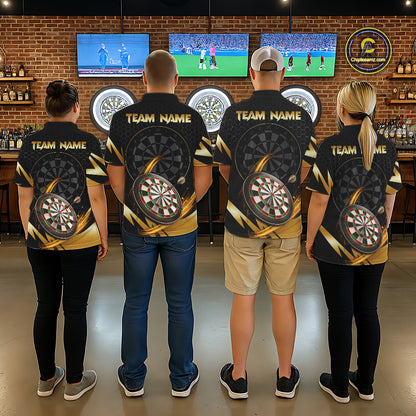 Black And Gold Horror Wolf Dart Shirts For Women Custom Thunder Dartboard Dart Team Name Jerseys NYN3625