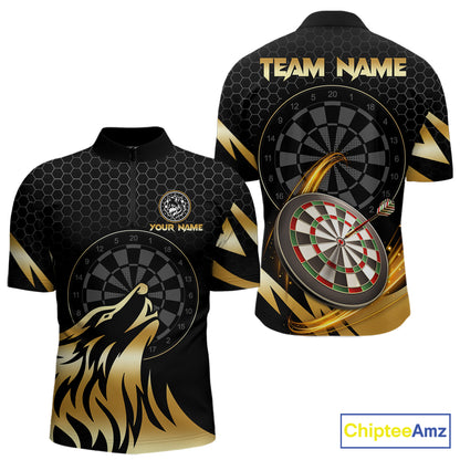 Black And Gold Horror Wolf Dart Shirts For Men Custom Thunder Dartboard Dart Team Name Jerseys NYN3625