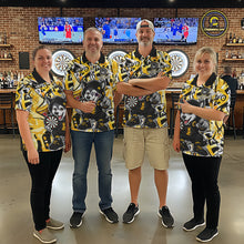 Load image into Gallery viewer, Funny Wolf Dart Shirts For Men Custom Black, White &amp; Yellow Graffiti Dart Team Name Jerseys NYN3626