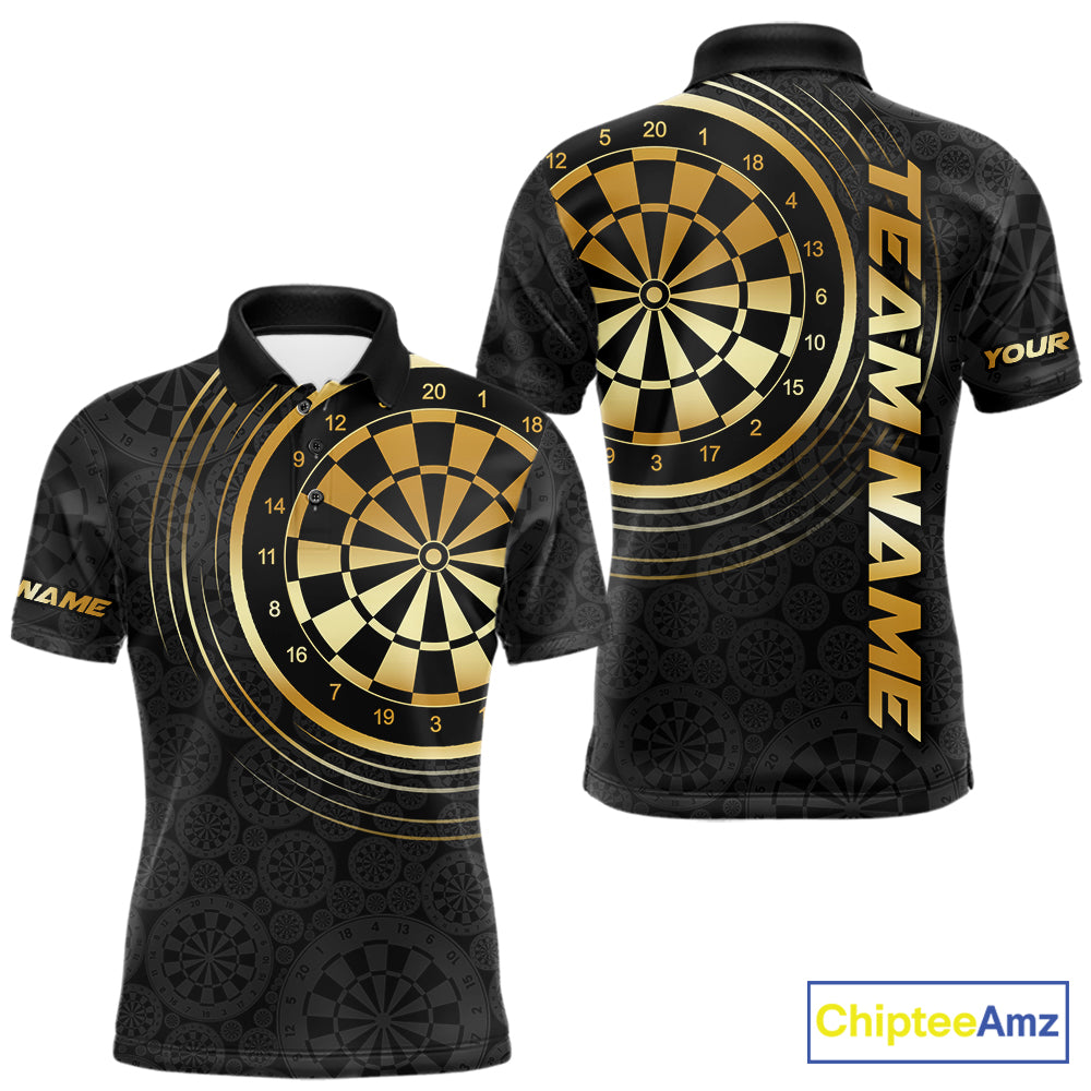 Black & Gold Gradient Dartboard Mens Dart Polo Quarter Zip Shirts Custom Team Name Dart Jerseys NYN3630
