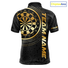 Load image into Gallery viewer, Black &amp; Gold Gradient Dartboard Mens Dart Polo Quarter Zip Shirts Custom Team Name Dart Jerseys NYN3630