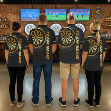 Load image into Gallery viewer, Black &amp; Gold Gradient Dartboard Womens Dart Polo Quarter Zip Shirts Custom Team Name Dart Jerseys NYN3630