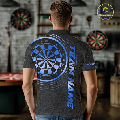 Black & Blue Gradient Dartboard Mens Dart Polo Quarter Zip Shirts Custom Team Name Dart Jerseys NYN3631