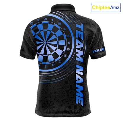 Black & Blue Gradient Dartboard Mens Dart Polo Quarter Zip Shirts Custom Team Name Dart Jerseys NYN3631