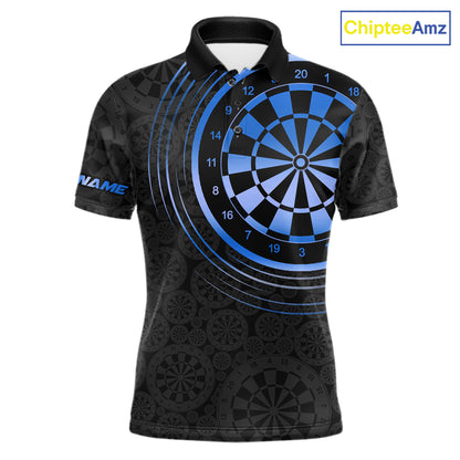 Black & Blue Gradient Dartboard Mens Dart Polo Quarter Zip Shirts Custom Team Name Dart Jerseys NYN3631