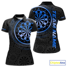 Load image into Gallery viewer, Black &amp; Blue Gradient Dartboard Womens Dart Polo Quarter Zip Shirts Custom Team Name Dart Jerseys NYN3631
