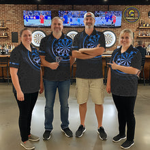 Load image into Gallery viewer, Black &amp; Blue Gradient Dartboard Mens Dart Polo Quarter Zip Shirts Custom Team Name Dart Jerseys NYN3631