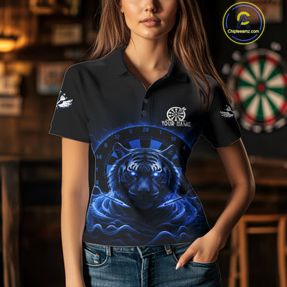 Black And Blue Smokes Tiger Dartboard Custom Mens Polo Dart Shirt Funny Dart Jerseys NYN1782