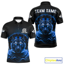 Load image into Gallery viewer, Black And Blue Smokes Tiger Dartboard Custom Mens Polo Dart Shirt Funny Dart Jerseys NYN1782