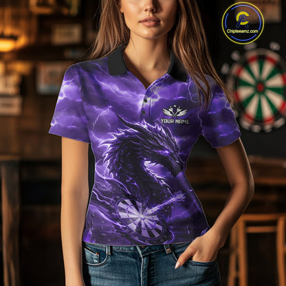 Lightning Dragon Purple Dartboard Custom Dart Men Polo Shirt Outfits Dart Jerseys NYN1786