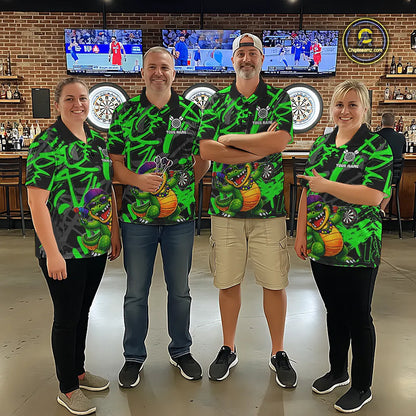 Green Grafffiti Play Darts Polo & Quarter Zip Shirt Personalized Funny Crocodile Men Darts Jersey NYN2948