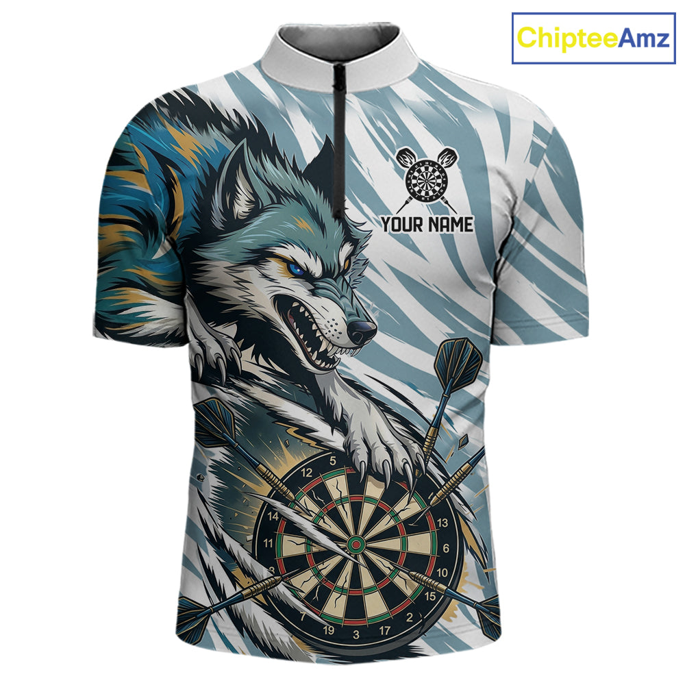Personalized Cracked Darts Polo & Quarter Zip Shirt Custom Funny Wolf Claws Darts Attire For Men NYN2950