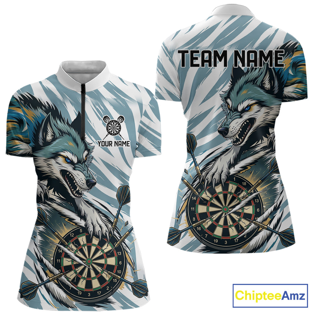 Personalized Cracked Darts Polo & Quarter Zip Shirt Custom Funny Wolf Claws Darts Attire For Women NYN2950