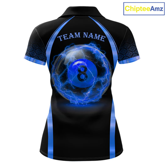 Black&Blue Thunder Lightning 8 Ball Pool Billiard Jerseys For Women Custom Billiard Team Shirt NYN3159