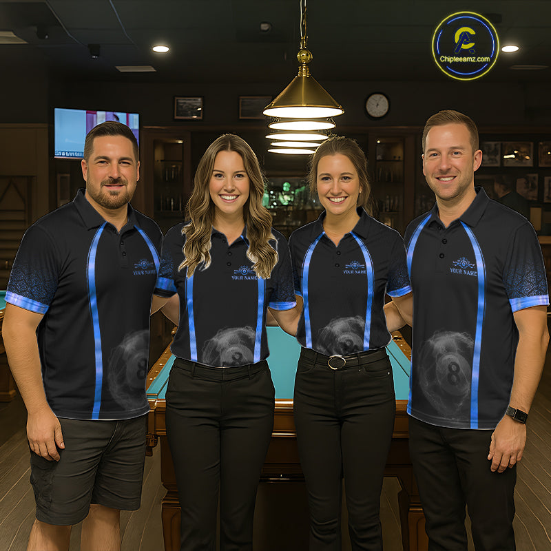Black&Blue Thunder Lightning 8 Ball Pool Billiard Jerseys For Men Custom Billiard Team Shirt NYN3159