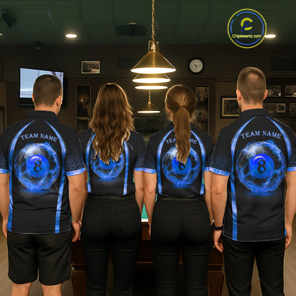 Black&Blue Thunder Lightning 8 Ball Pool Billiard Jerseys For Men Custom Billiard Team Shirt NYN3159