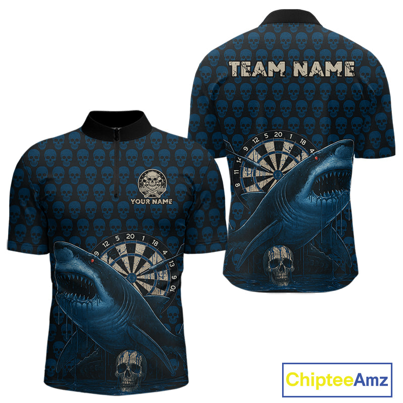 Blue Dripping Cobra Dartboard Custom Men's Quarter-Zip Darts Shirt Grunge Skull Darts Jersey NYN1799
