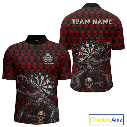 Funny Shark Blue Grunge Dartboard Custom Men's Polo Darts Shirt Skull Darts Jersey NYN1800