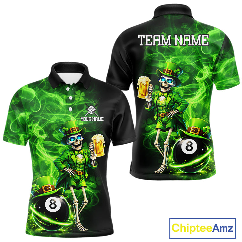 Fire Flame Shamrock Skeleton St Patrick's Day Men Billiard Shirts Custom Pool 8 Balls Billiard Attire NYN2741